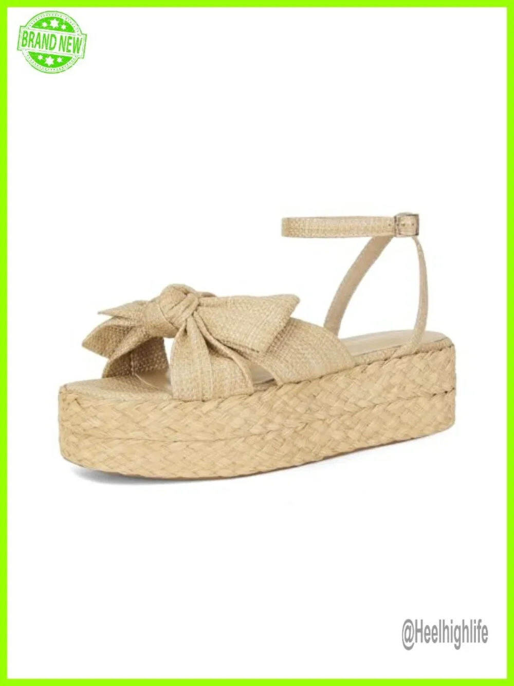Women's Raffia Platform Sandals Bow Knot Ankle Strap Summer Open Toe Woven